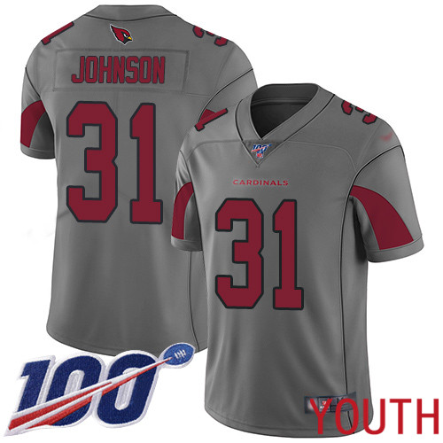 Arizona Cardinals Limited Silver Youth David Johnson Jersey NFL Football 31 100th Season Inverted Legend